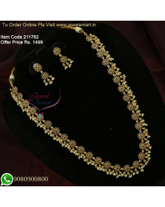 Floral Kemp Long Gold Necklace Sets Pearl Drops Small Ear Studs Offer Price NL26289