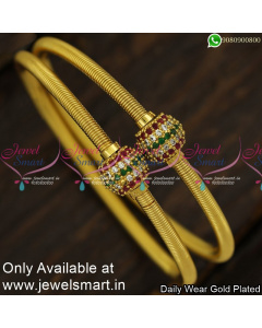 Thin AD Stone Ball Spring Kappu Gold Bangles Design Set of 2 Fashion Jewellery B23997