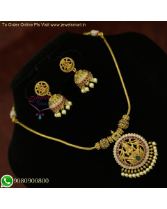 Timeless Beauty: Antique Gold South Indian Kodi Chain Temple Necklace Set NL25957