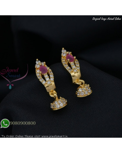 Tiny AD Stones Jhumka Earrings with Many Colour Options & Screwback | Gold Plated J27390