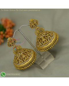 Traditional Temple Gold Jhumka Earrings with Lakshmi Design and Heavy Intricate Detailing J26851