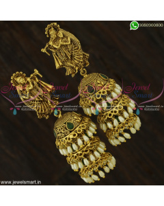 Triple Layer Jhumkas Online Pearls Lord Radha Krishna Temple Jewellery Designs J22467