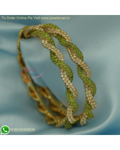 Twisted Broad Color Stone Bangles with Gold Line - 2-Piece Party Wear Set at Affordable Prices B26170