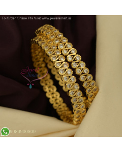 Two Line Unique Curve Design White AD Stone Bangles – Gold Plated Elegant Jewellery B27134