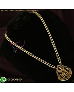 Two Line Pearl Chain Metal String With Fancy Gold Plated Pendant NL26127