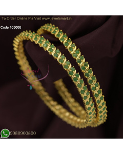 Two Line Semi-Precious Stone Bangles Gold Design - Ruby, Emerald & White Stone Jewelry B26879
