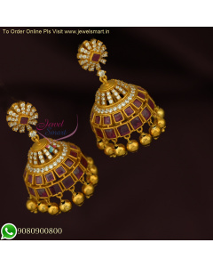 Unique Gold Jhumka Designs - Kemp Stones with CZ, Antique Matte Finish J26049