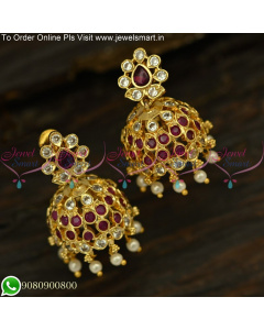 Unique Short Neck Gold Covering Stone Jhumka Earrings Online J25119