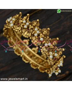 Unique Temple Jewellery Antique Gold Bangle Designs With Pearls Nagas Collections BJS5803