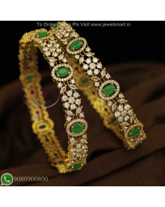 Victorian Style Oxidised Bangles with CZ Stones – Ruby Red & Emerald Green Party Wear B27251