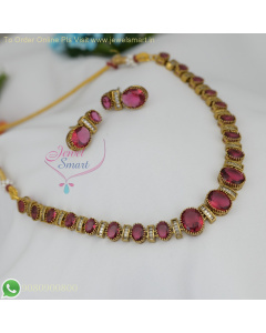 Victorian Style Mehndi Plated Necklace Set with Big Oval Stones NL26938