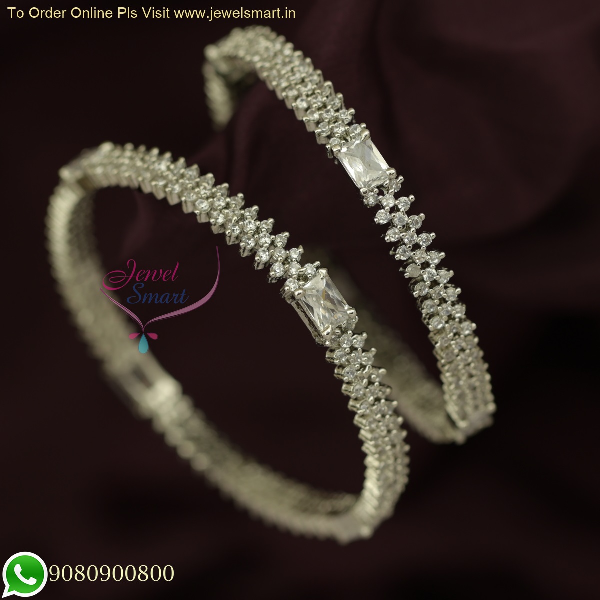 Diamond Bangles Design with CZ Stones  Rhodium Plated  Online Sale B25878