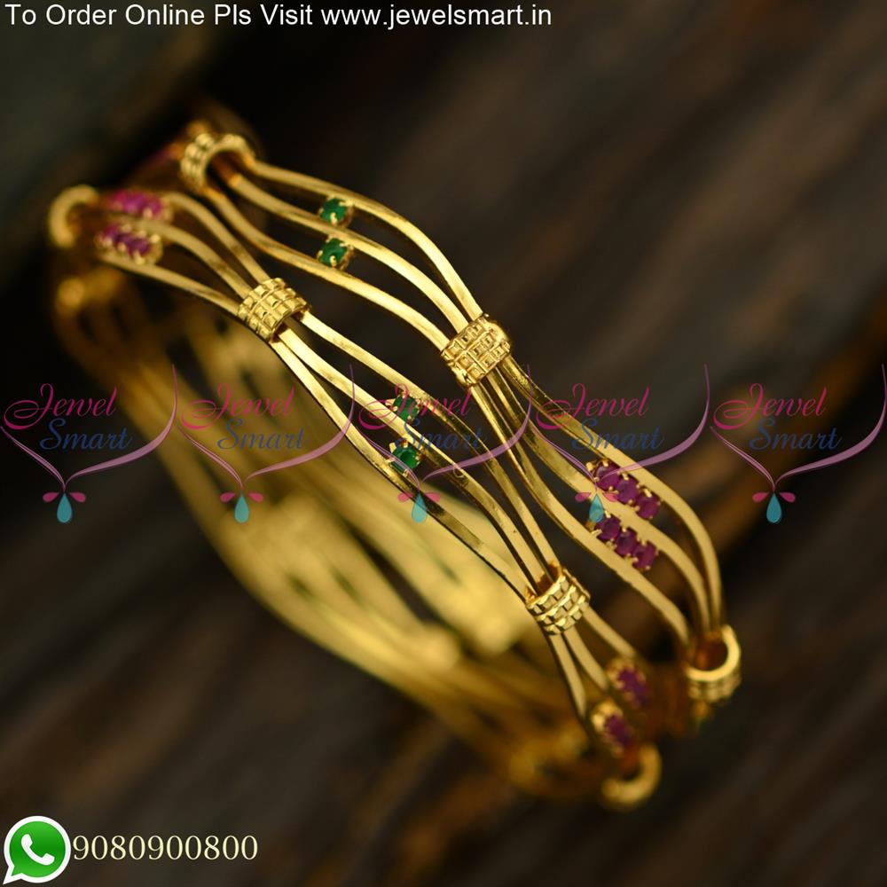 3 Line Neli Bangles Soft as Silk Fancy Gold Bangles Design Kambi ...