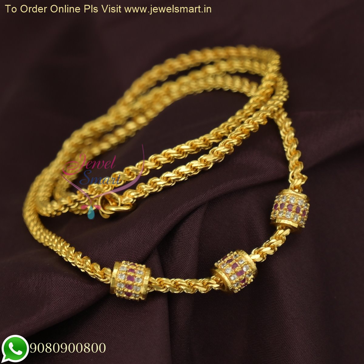 Thali Chain Twisted Mugappu Gold Design Artificial Jewellery Daily Wear C22030