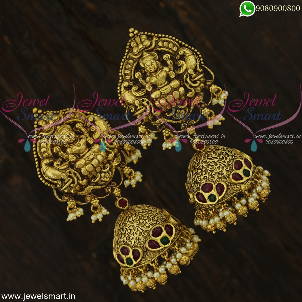 Temple Peacock Jhumka With Red & Green Stones - South India Jewels | Temple  jewellery earrings, Indian jewelry, Gold necklace designs