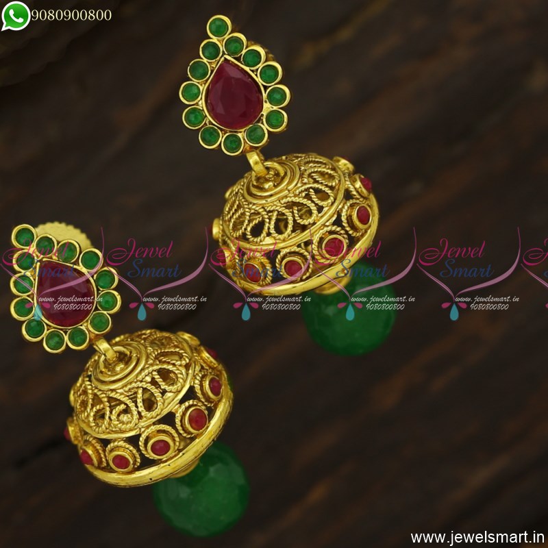 Fancy Jimikki Kamal Antique Gold Plated Colour Stones Small Size