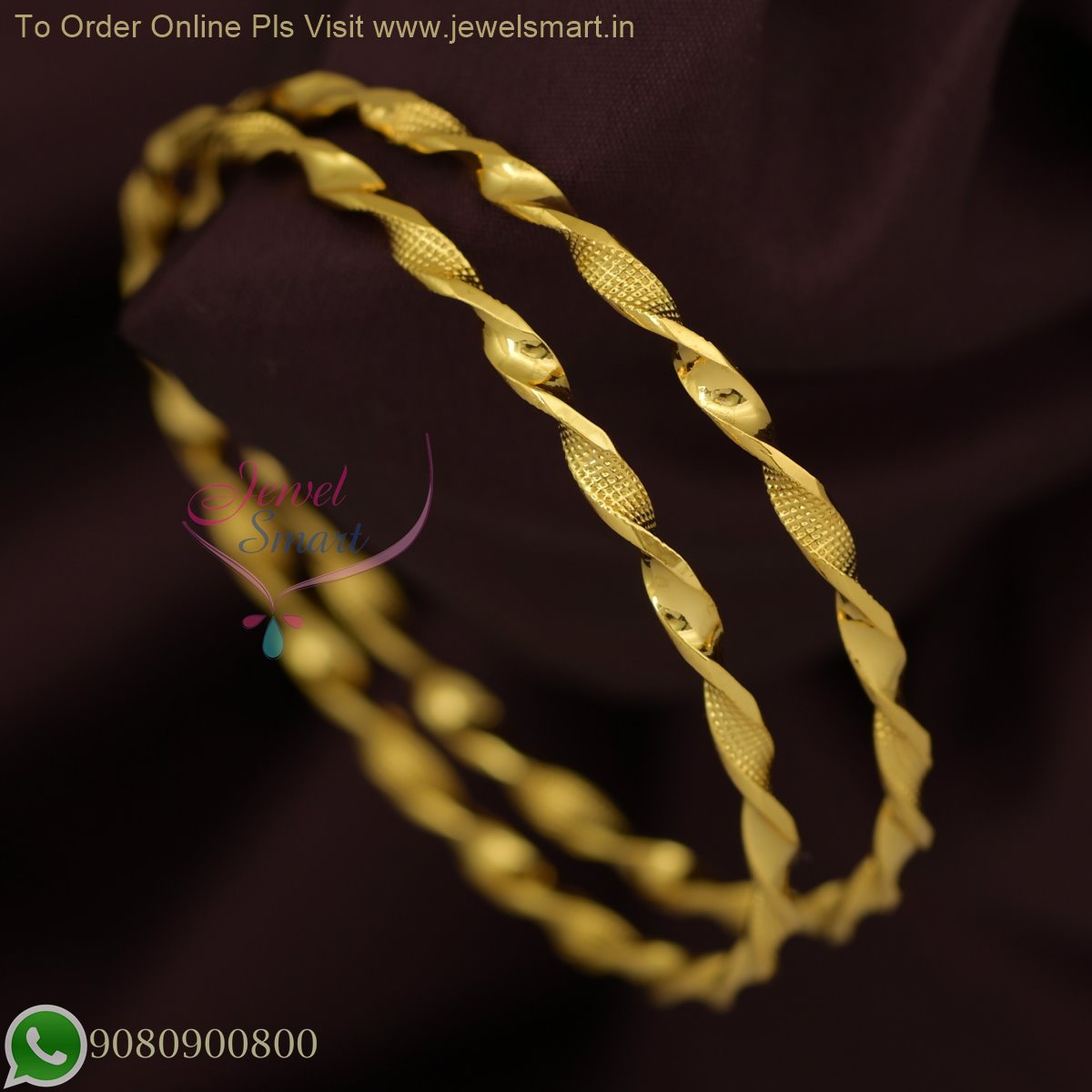 Twisted Gold Plated Bangles for Daily Wear Lightweight Delicate Real Gold Look B26768