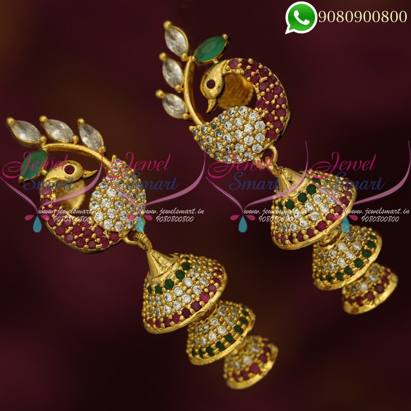 Jhumki Earrings Gold Plated Jewellery Step Jhumka Peacock Collections Online J20058
