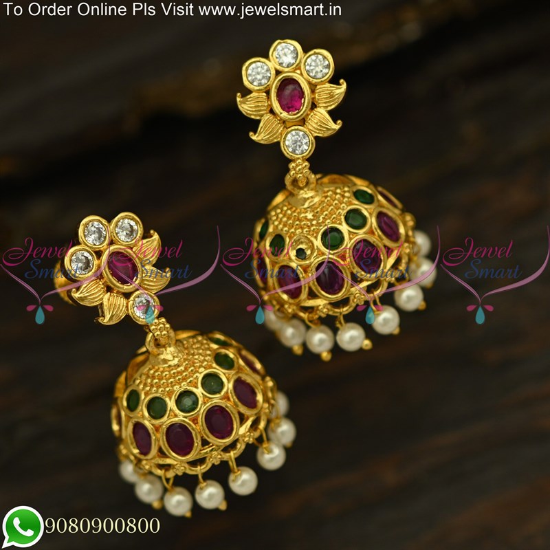 MEENAZ Traditional Temple Jewellery 18k One Gram Gold Ethnic Copper Stylish  South Indian Meenakari Screw Back Studs Long 3 Layer Jhumkas Jhumka Earrings  Set For Women girls Latest -GOLD JHUMKI-M133 : Amazon.in: