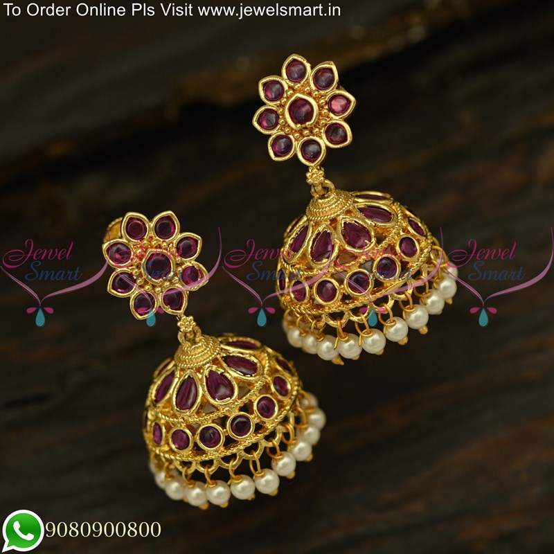 Gold Plated Traditional White Stone Indian Earrings Ear studs-megaelearning.vn