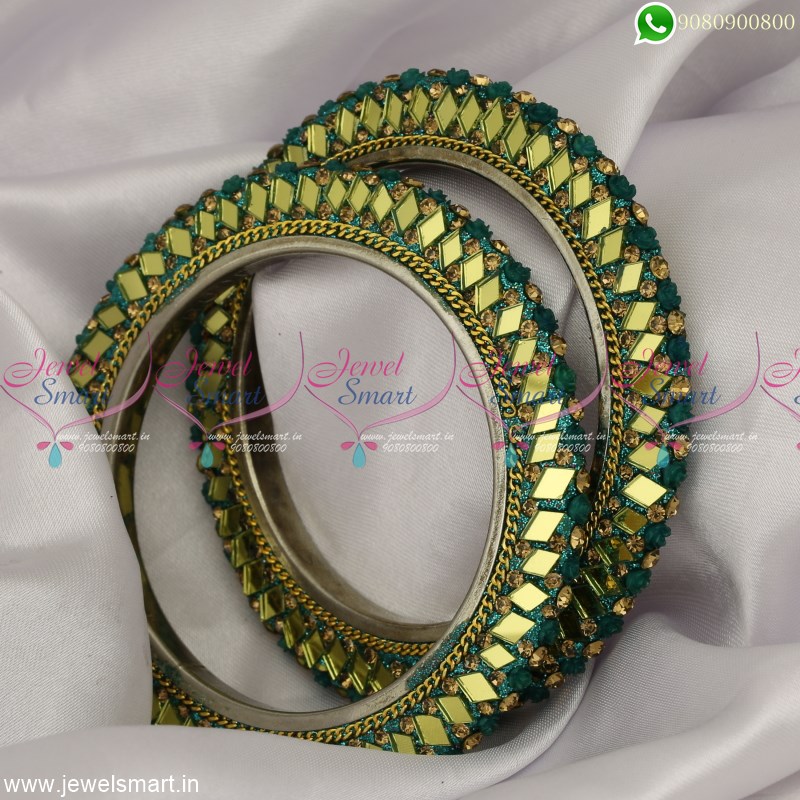 Mirror Work Lac Bangles Floral Design Dress Matching Fancy