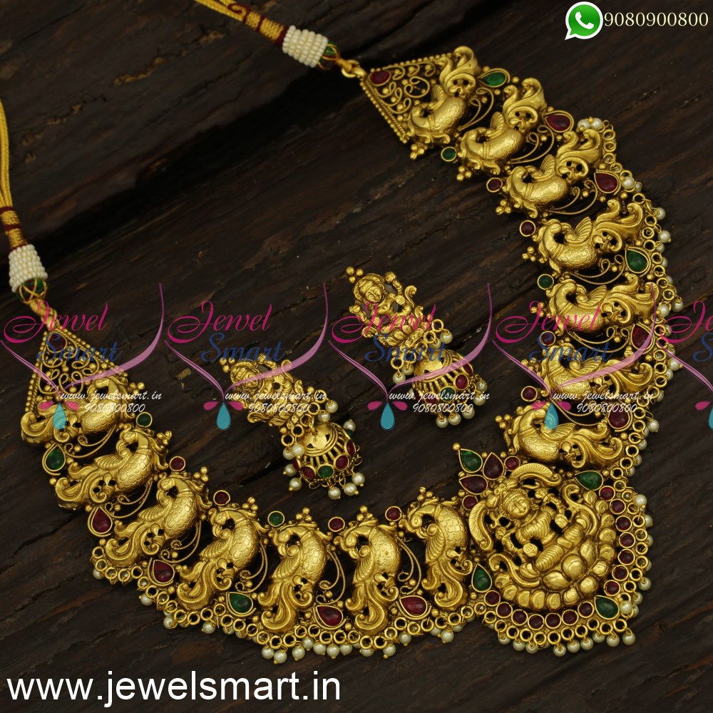 nagas gorgeous bridal temple jewellery antique gold necklace designs jewelsmart 24313 2 1