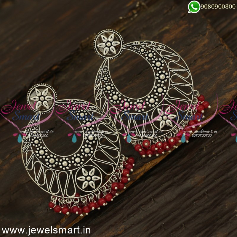 Oxidised Jewellery Silver Chandbali Earrings Fashion Wear