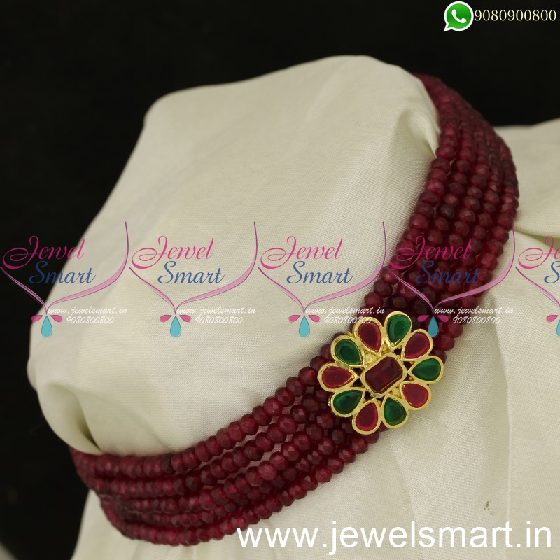 Simple Black Green and Red Beads Choker Designs New Costume