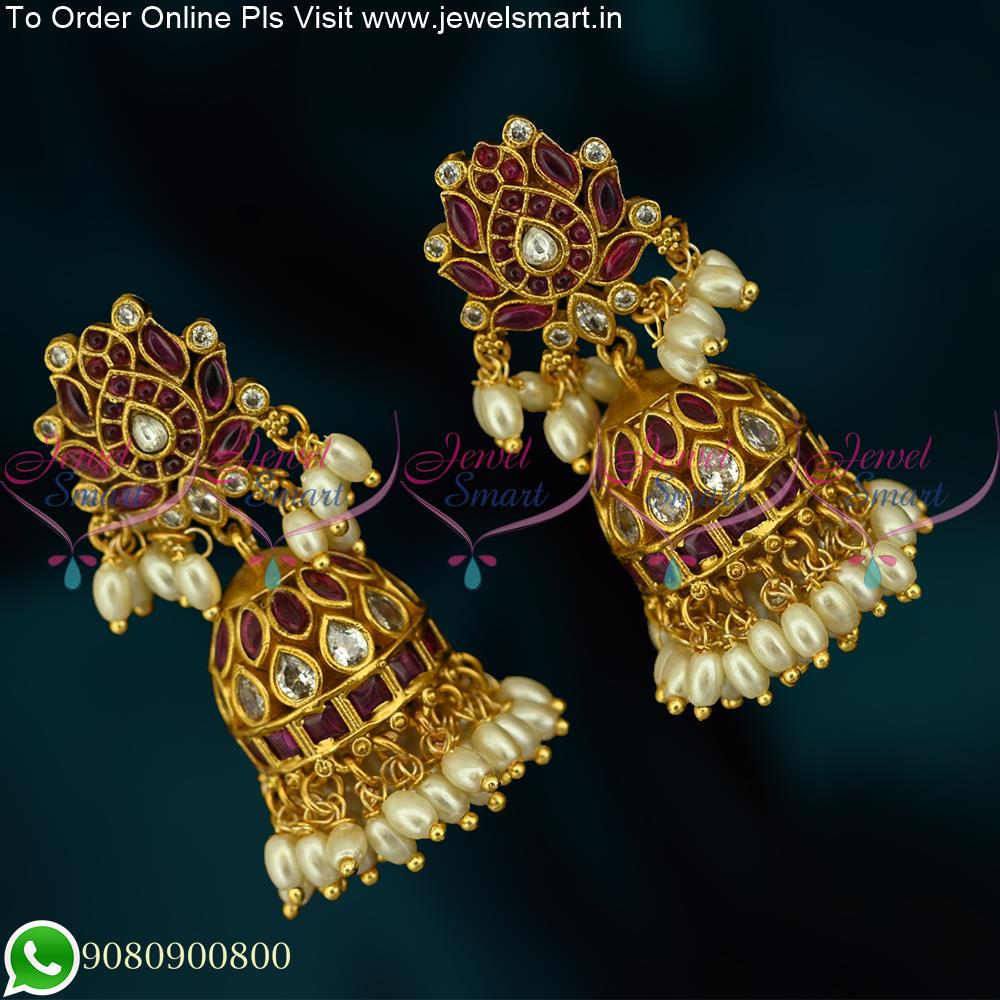 South Indian Traditional Pearl Jhumka Earrings Regular Size j25405