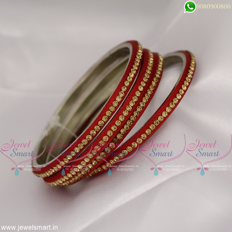 Sturdy Metal Finish Lac Bangles Silk Thread and Stone Adorned Handcrafted Jewellery B22748