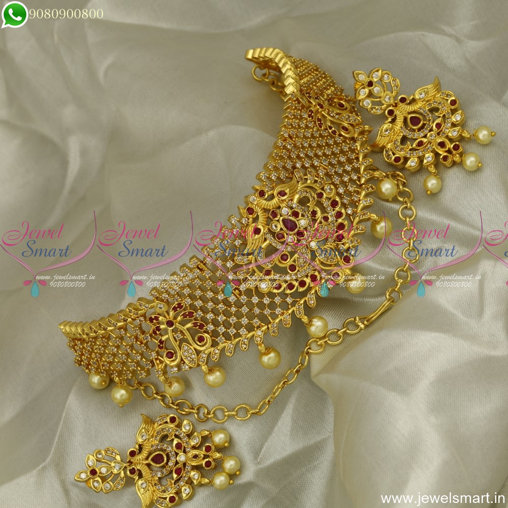 Stylish Choker Necklace For Saree Latest CZ Gold Plated Jewellery