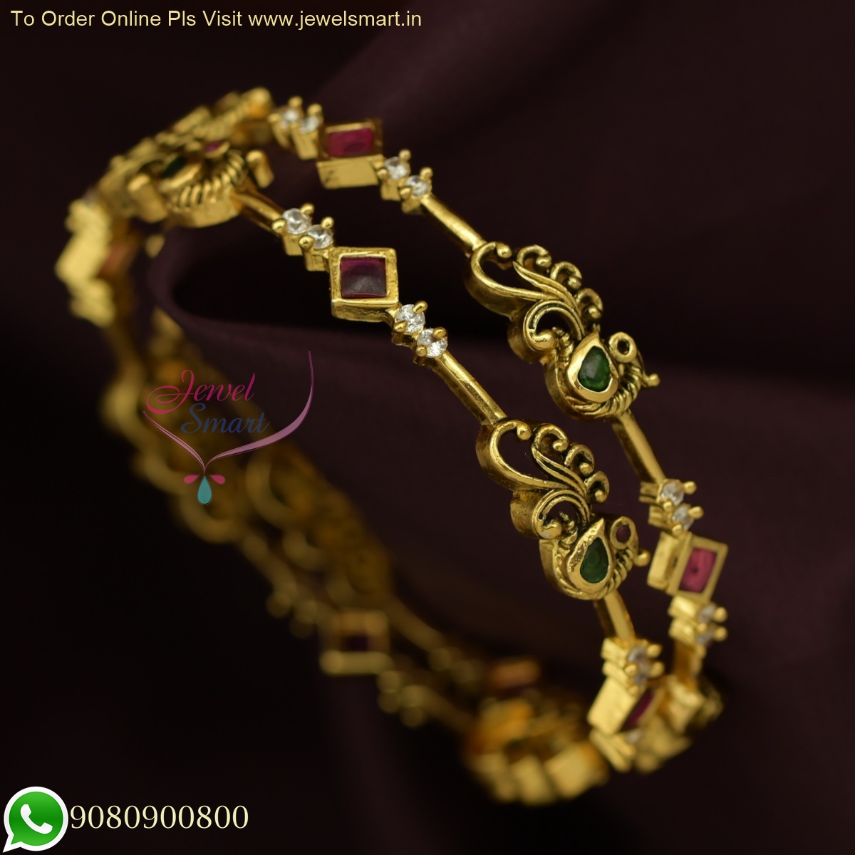 Laxmiji motif with side peacock and leaves design openable kada with AD and  ruby stones(Fits to size 2'6 and 2'8) | Fashion Jewellery