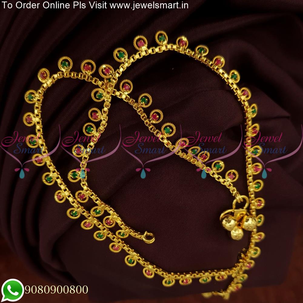 Trending Anklets Leg Chains Gold Plated Ruby Emerald Stones A25476