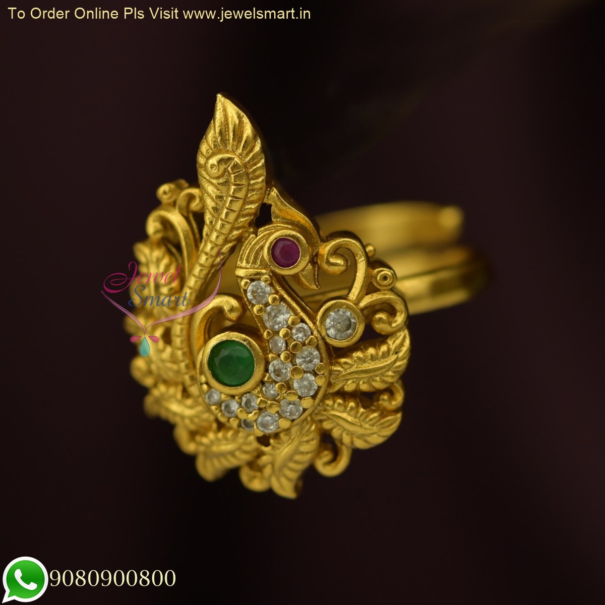 Designer Peacock Gold Ring | Raj Jewels