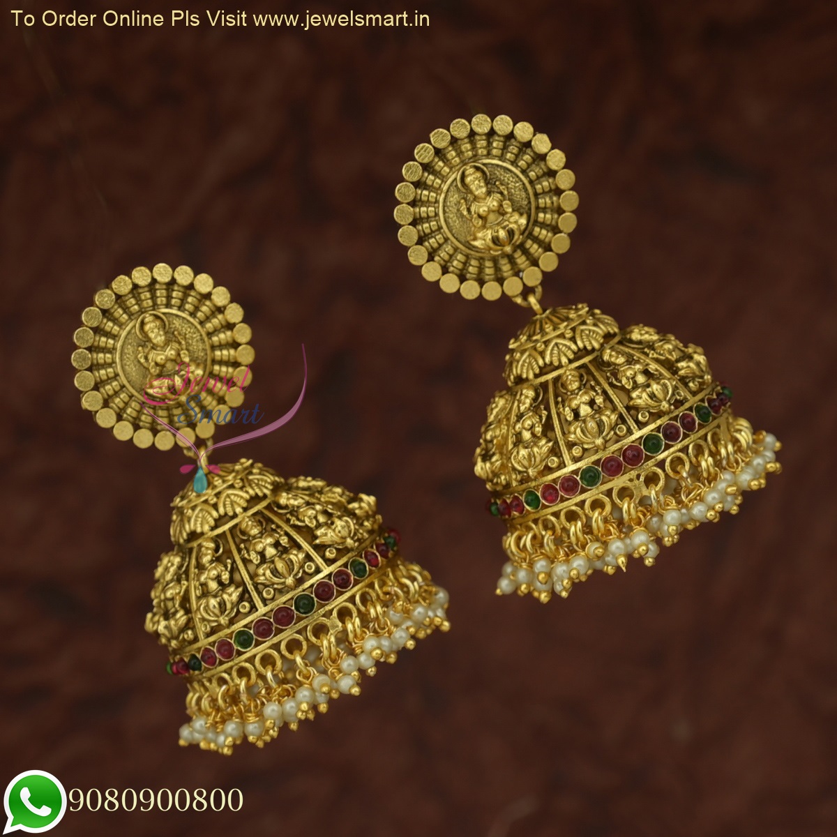 Graceful Laxmi God Temple Jewellery Traditional Pendant Earrings Gold  Design PS25011