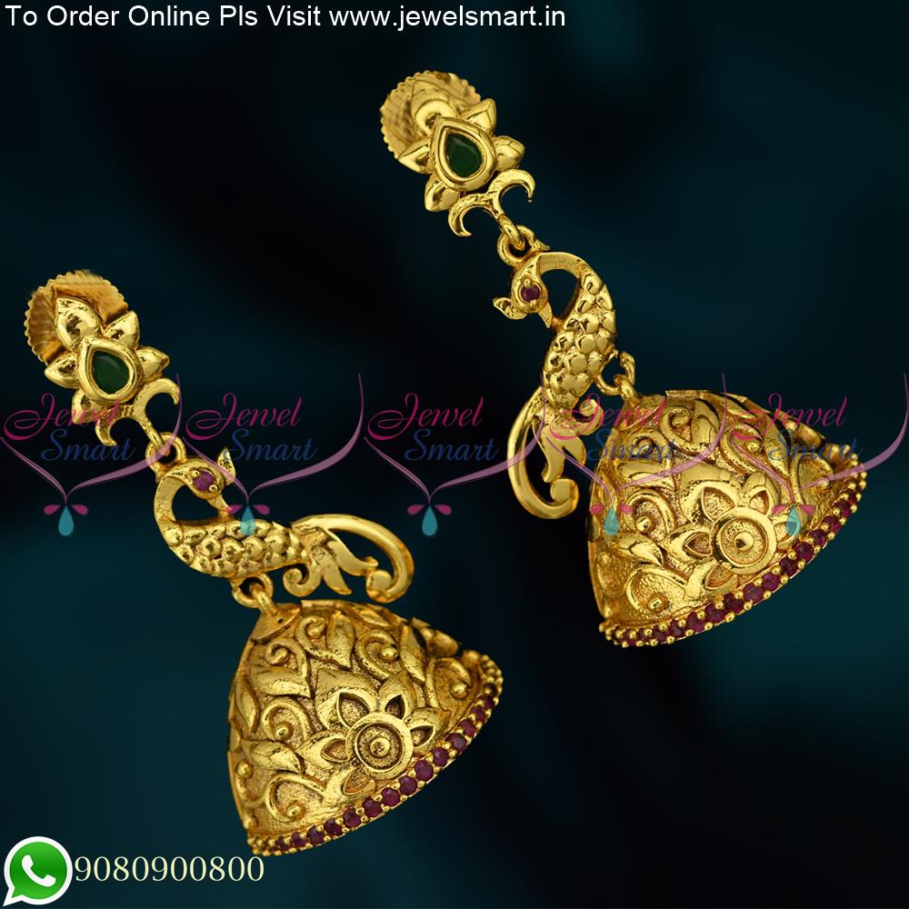 Flower Design Stud Earrings - South India Jewels - Earrings