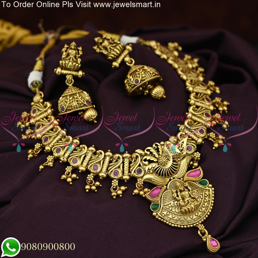 Simple Gold Look Necklace Set With Jhumka Earrings