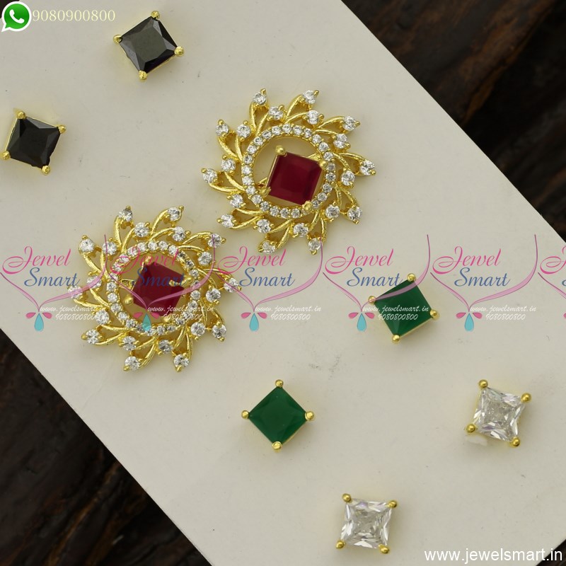 Fan Shape Colour Changeable Ear Studs AD Stones Fashion Jewellery Designs Online ER23801