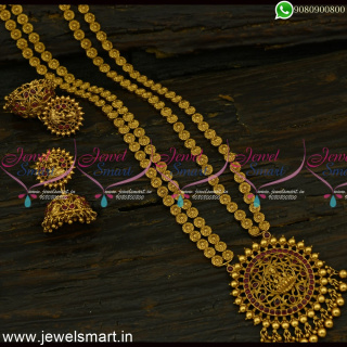 2 Line Designer Half Beads Chain Long Gold Necklace Designs Temple Jewellery Ideas H24963