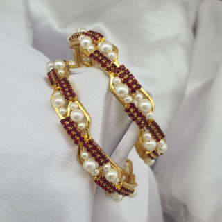 B4391M 2.6 Size 2 Pieces Party Wear White Maroon Pearl Stone Fashion Bangles Online