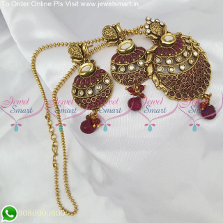 Kundan Finish Antique Gold Plated Ball Chain 16 Inch Pendant Set Online Offer PS2854N