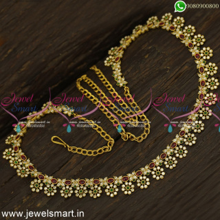 27 to 42 Inches Antique Gold Bridal Jewellery Collections Floral Hip Chains Online H24718