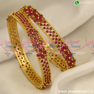 3 Line Glimmering Ruby and Emerald One Gram Gold Bangles Design Latest Covering Jewellery B24777
