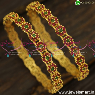 7 Stone Ruby Emerald Gold Plated Bangles Online South Indian Jewellery B24802