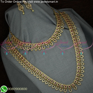 Astonishing Combo Long Gold Necklace Designs For Wedding NL25079