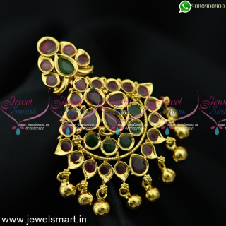 Attigai Dollar Ruby Emerald Stones Pendant South Indian Gold Plated P25004