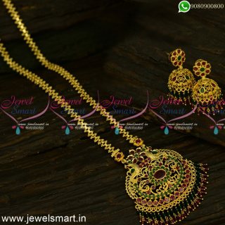 Beautiful 2 Line Crystal Drops Gold Chain Necklace Sets Jhumkas Online NL24942