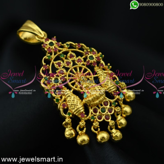 Beautiful Small Gold Plated Pendant Ruby Emerald Temple Jewellery P24997