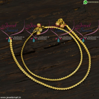 Chain Model Anklets Designs South Indian Kolusu Gold Covering Jewellery