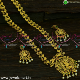 Charming Long Gold Necklace For Sarees One Gram Gold Temple Jewellery NL24951